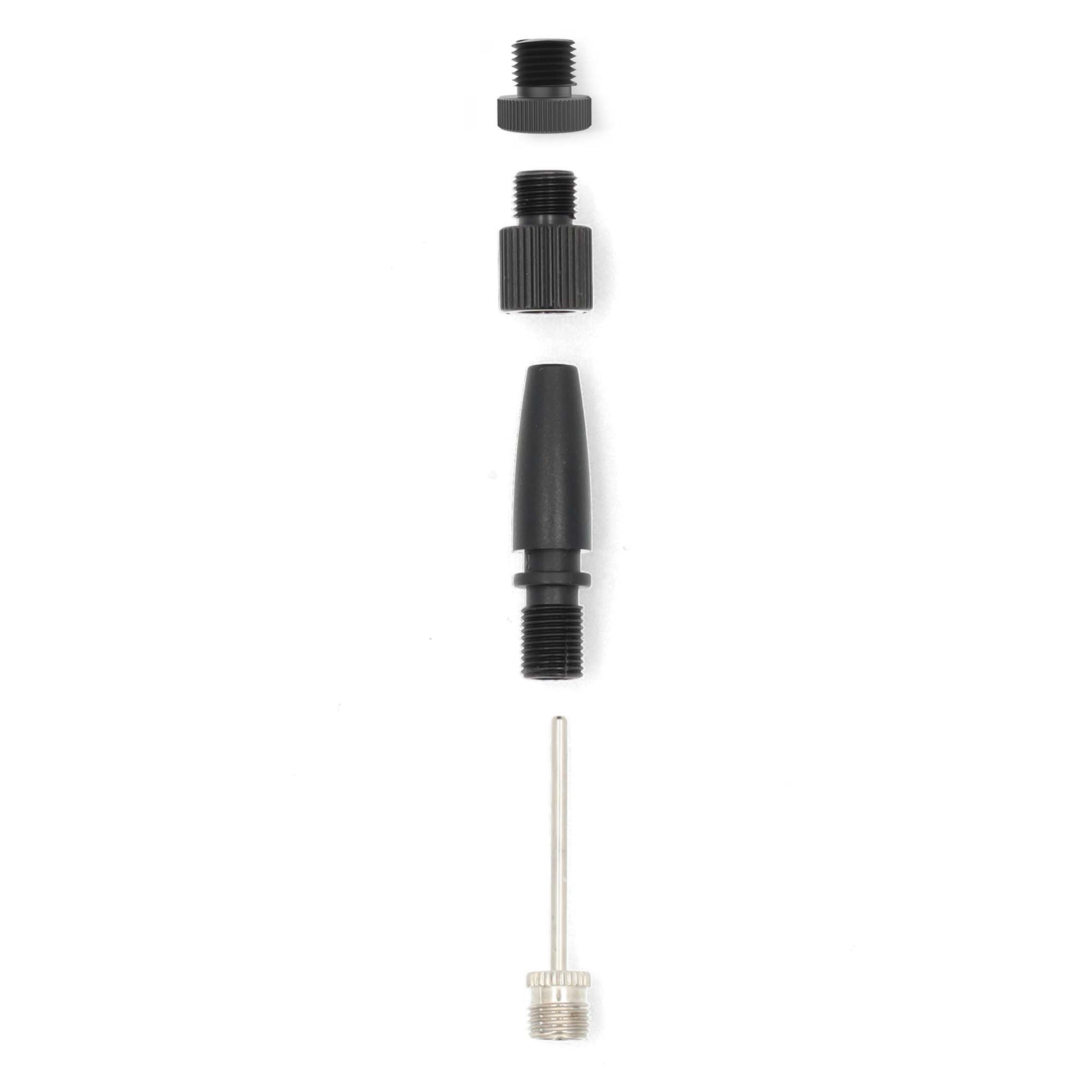 Bold pumpeadapter sæt med fire dele, inkl. metalnål og tre slags plastgevind adaptere til Nedis Genopladelig luftkompressor.