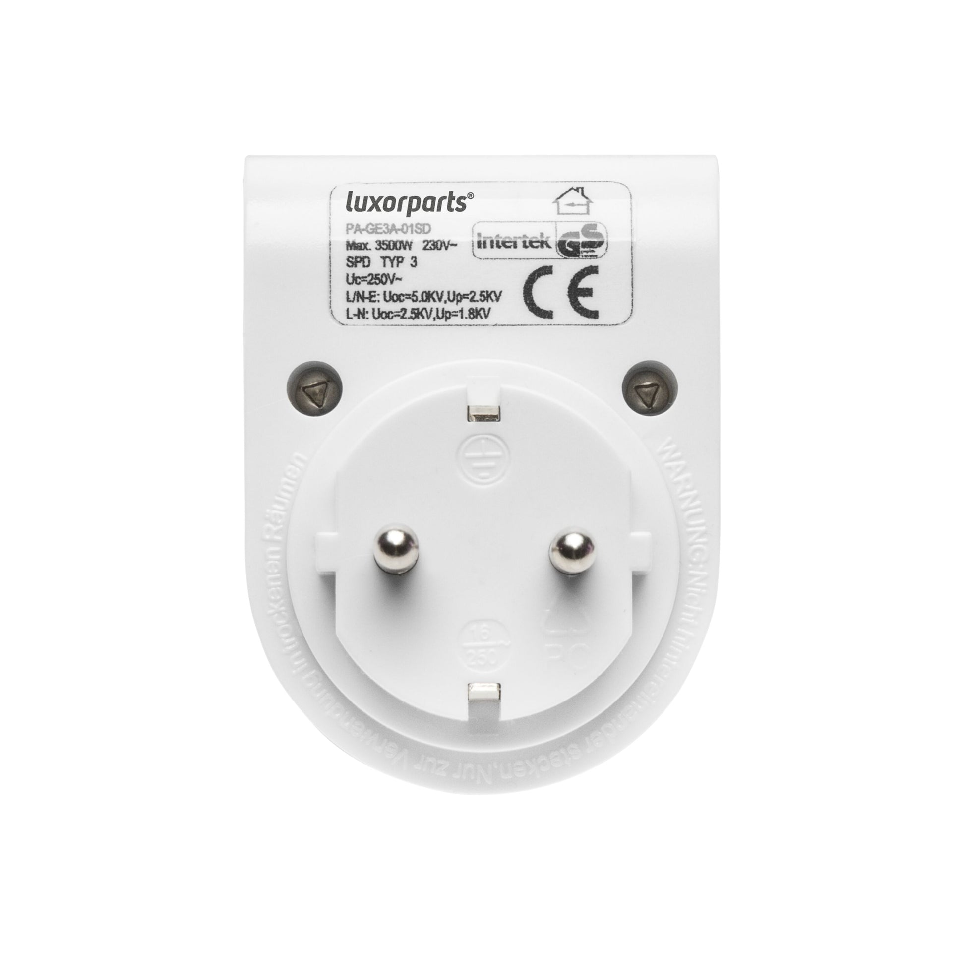 Overspændingsbeskyttelse jordforbundet Type F Schuko 3500W 230V SPD Type 3 CE-godkendt.