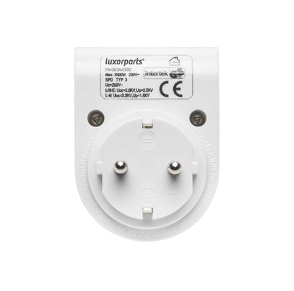 Overspændingsbeskyttelse jordforbundet Type F Schuko 3500W 230V SPD Type 3 CE-godkendt.