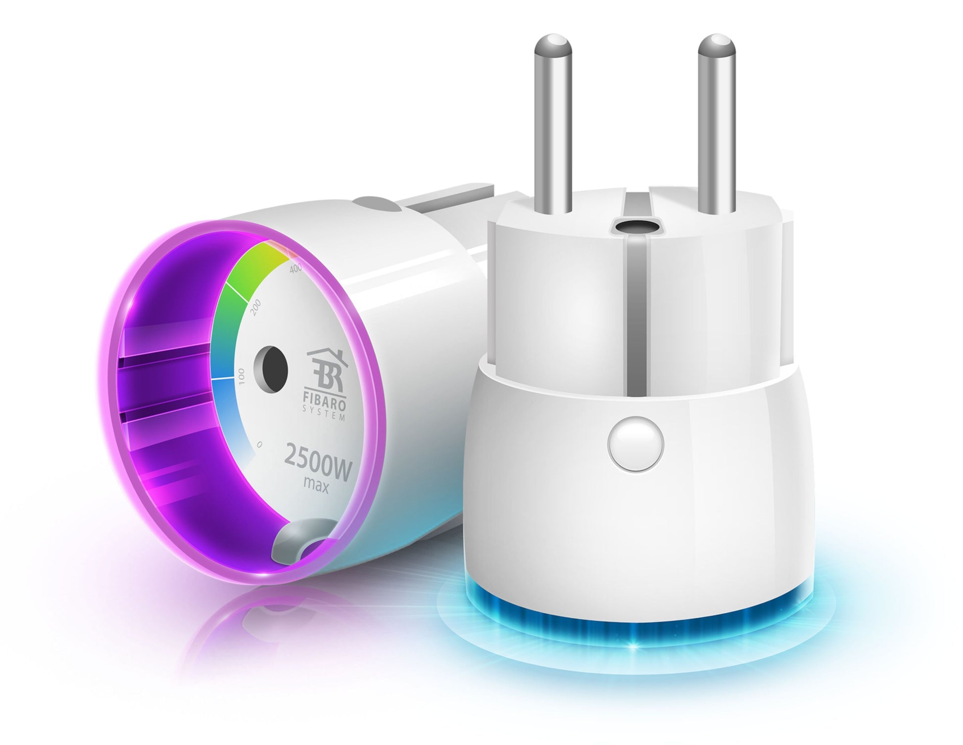 Fibaro Z-wave fjernbetjeningskontakt med energimåler, LED-ring, powerindikator op til 2500W og EU stik.