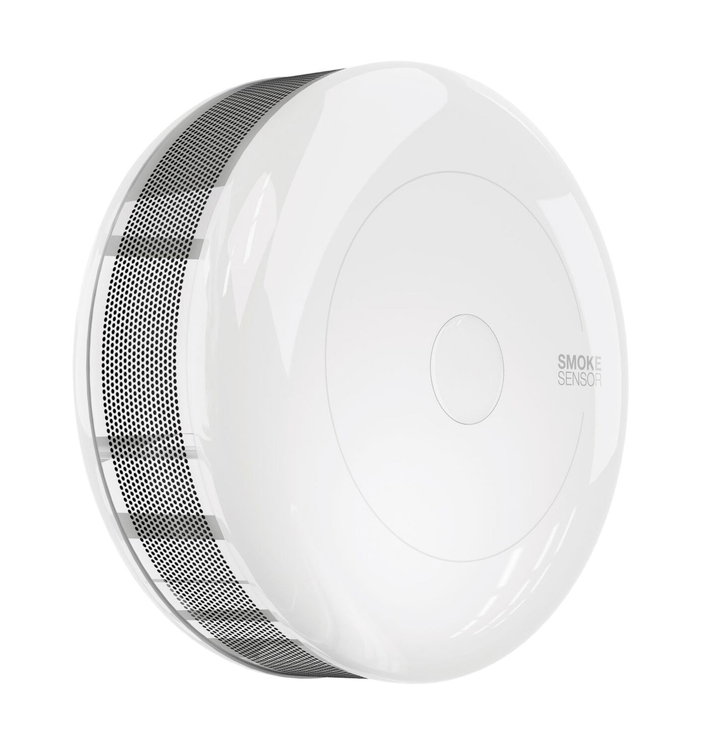 Fibaro Z-wave røgalarm, rund og hvid med ventilerede sider og temperaturovervågning.