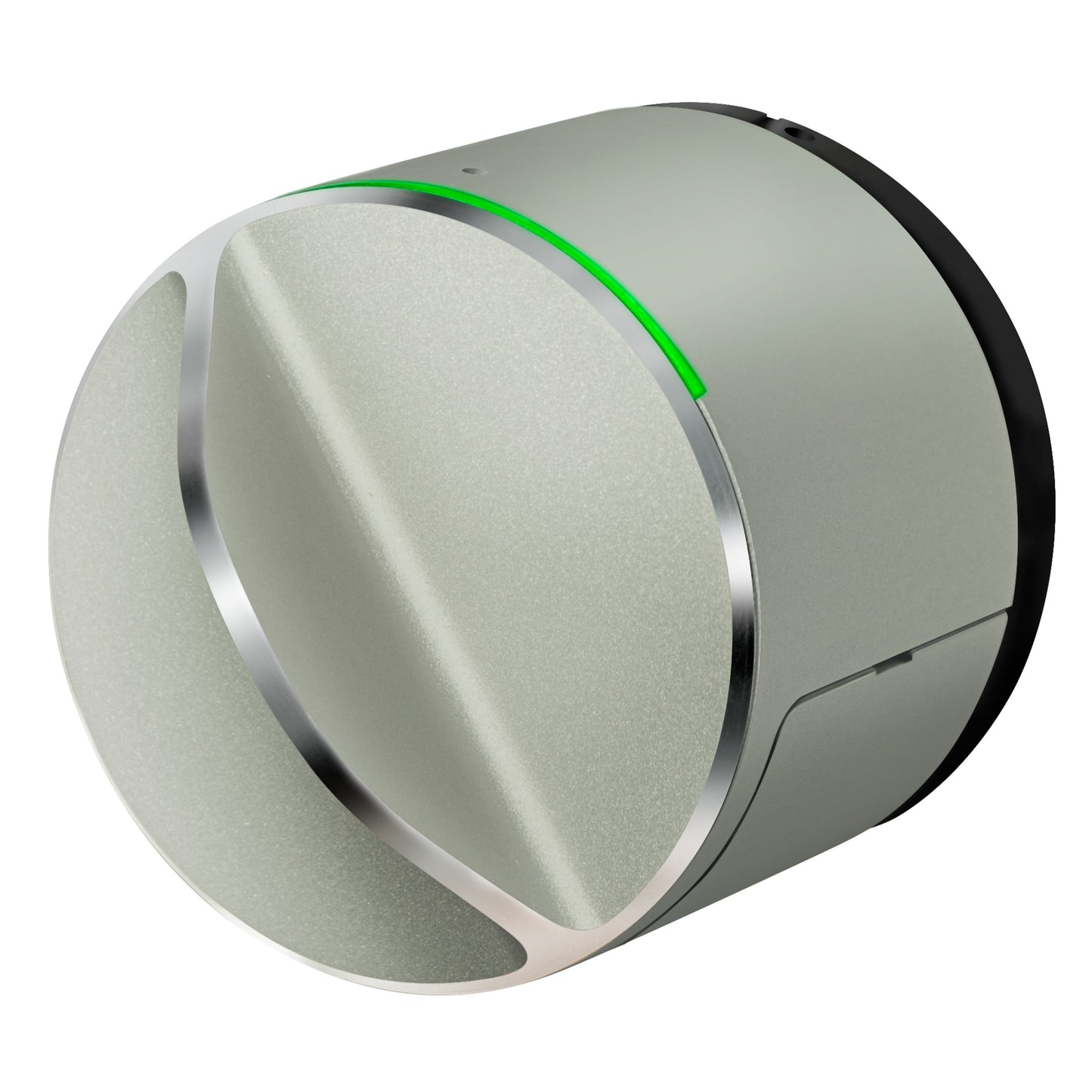 Danalock V3 Scandi elektronisk dørlås sølv cylinder, drejeknap, kromring, grøn LED, Bluetooth Z-wave kompatibel.