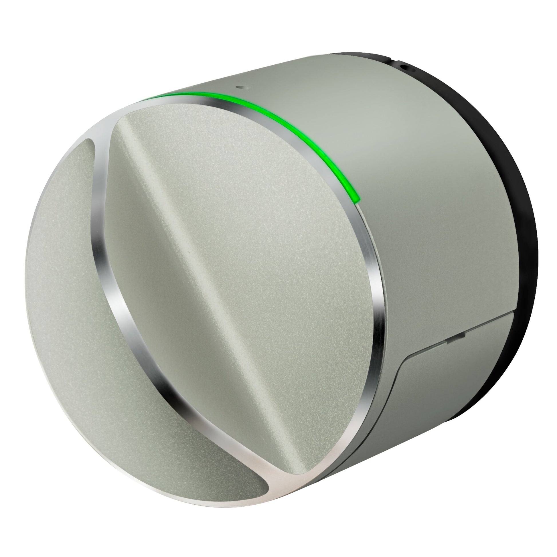 Danalock V3 Scandi elektronisk dørlås sølv cylinder, drejeknap, kromring, grøn LED, Bluetooth Z-wave kompatibel.
