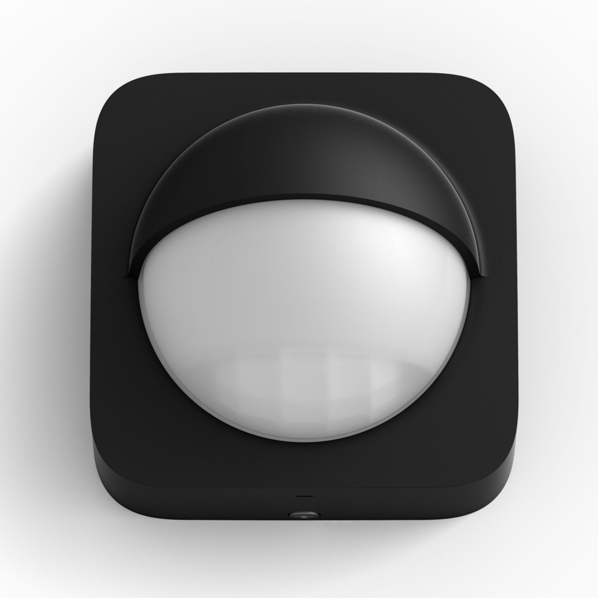 Philips Hue udendørs bevægelsessensor sort, firkantet med hvid kuppellinse, monteret på hvid væg.