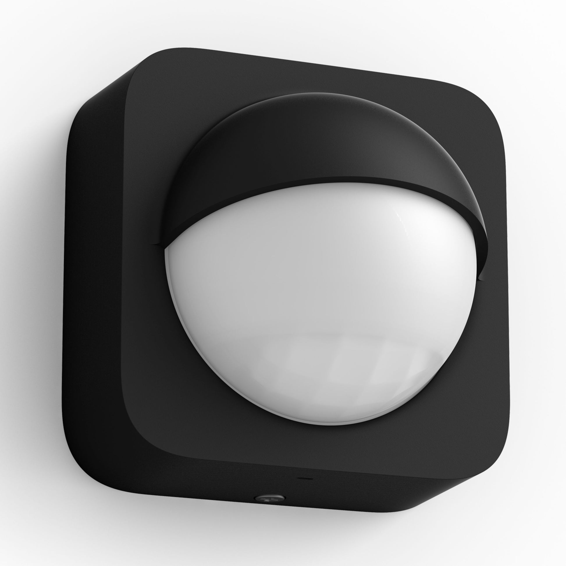 Philips Hue udendørs bevægelsessensor, sort firkantet design med rund hvid kuppel og sort afskærmning.