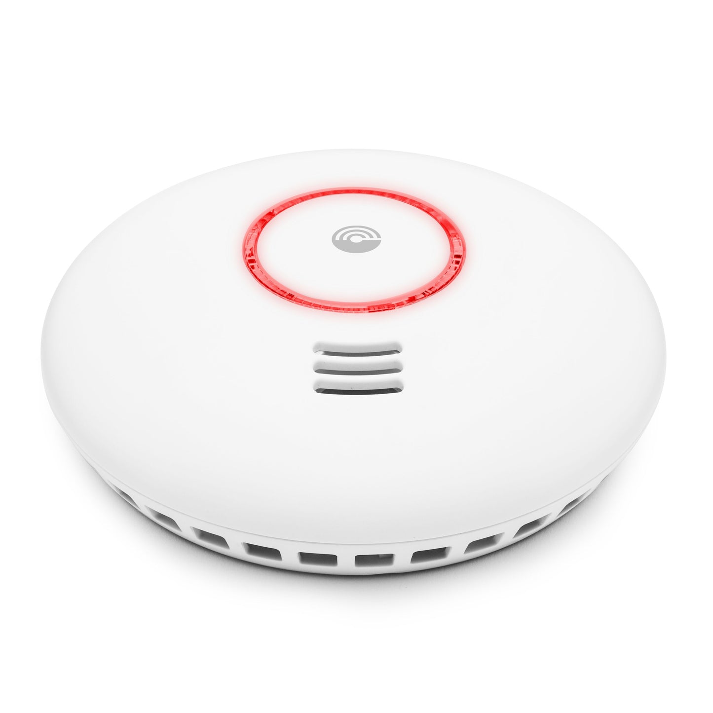 Cleverio Smart røg- og varmedetektor, rund med centergrill og rød ring, til loft/væg, WiFi-alarmsystem integration.