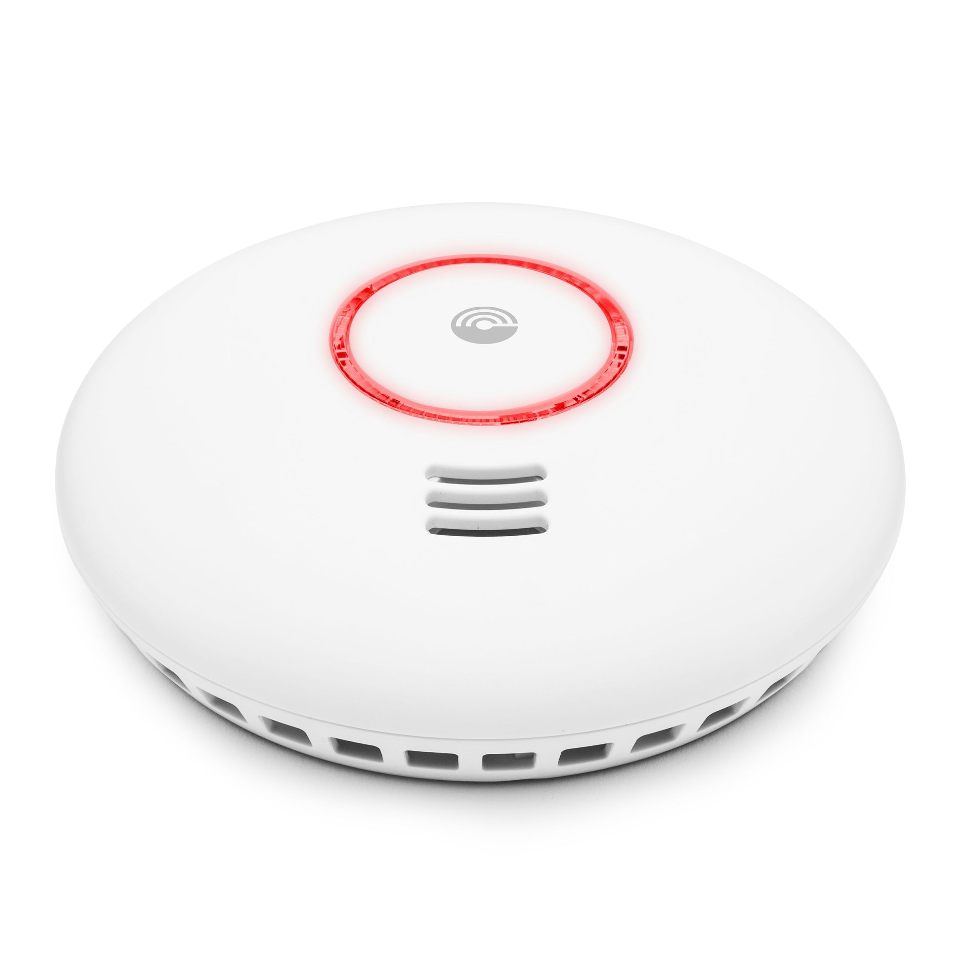 Cleverio Smart røg- og varmedetektor, rund med centergrill og rød ring, til loft/væg, WiFi-alarmsystem integration.