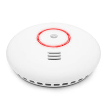 Cleverio Smart røg- og varmedetektor, rund med centergrill og rød ring, til loft/væg, WiFi-alarmsystem integration.
