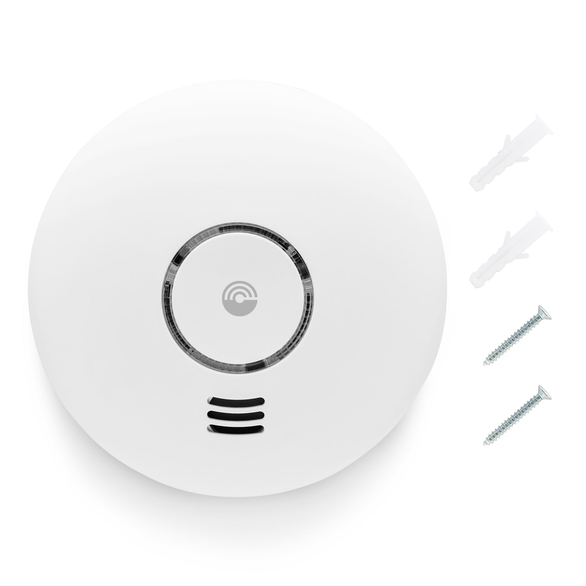 Cleverio Smart røg- og varmedetektor hvid rund med centralsensor, tre ventilationsslidser, inkl. rawlplugs og skruer.