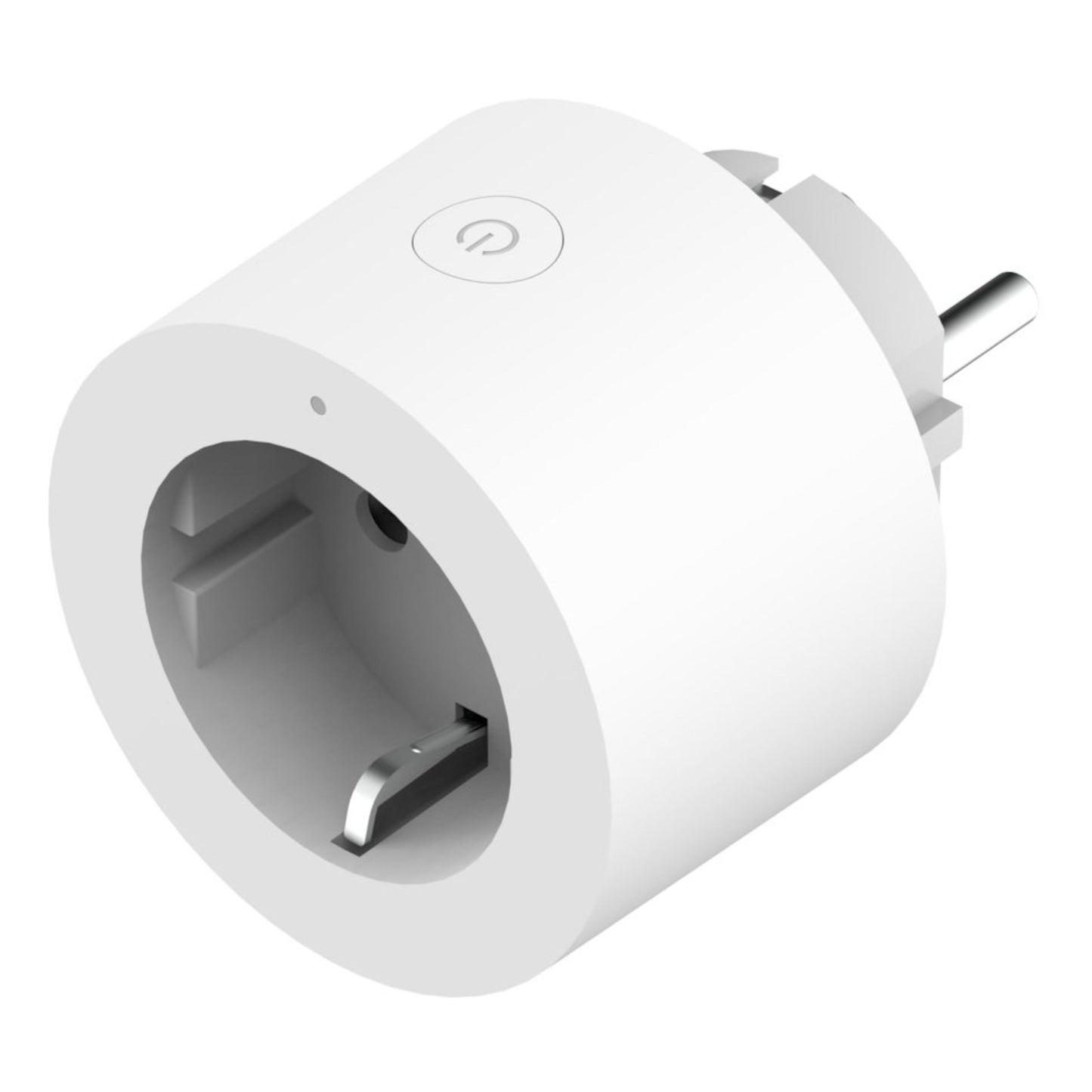 Aqara Smart stikprop med cirkulært design, topplaceret power-knap og to metalben til smart home-integration.