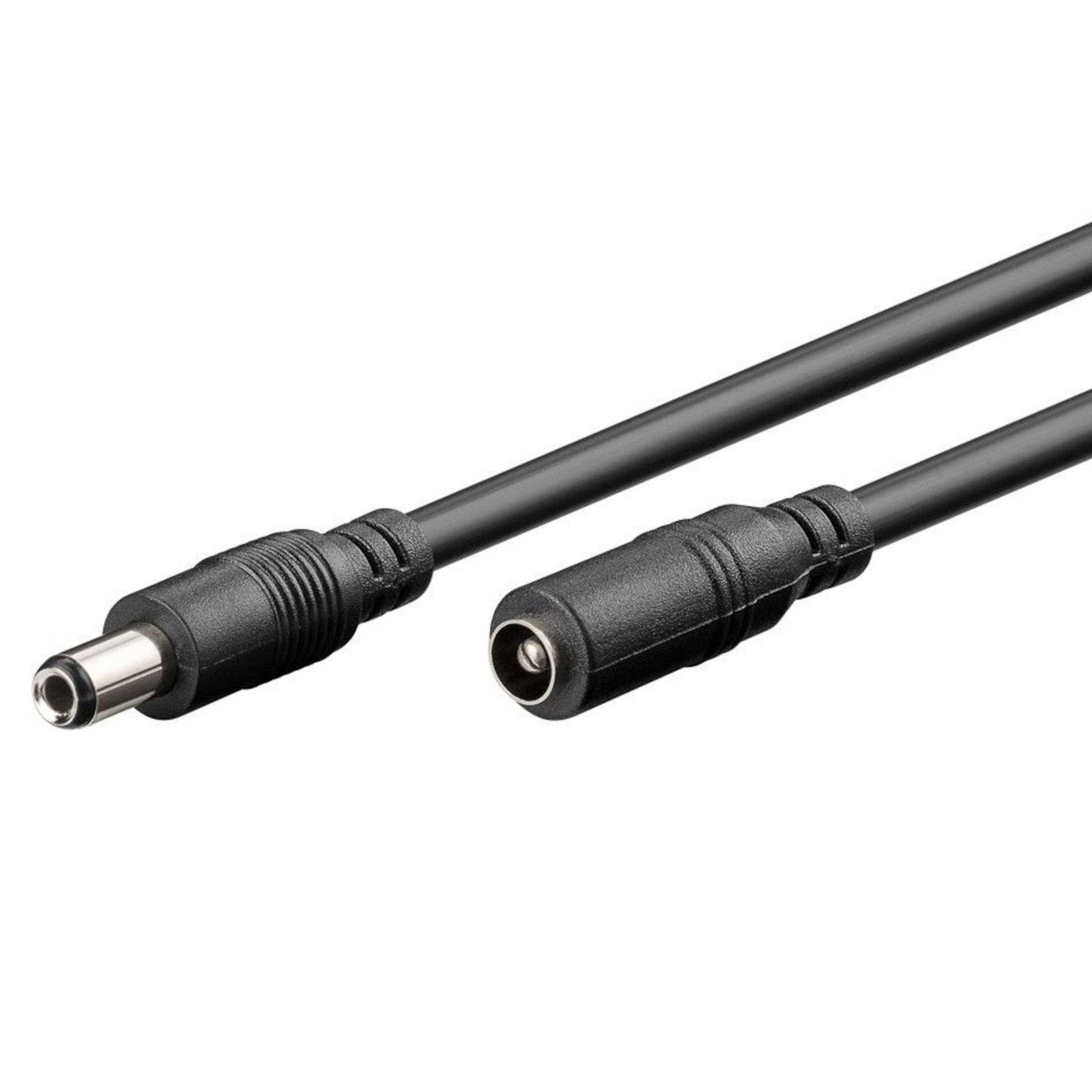 Goobay DC forlængerkabel 2,5 mm 3 m sort, riflet greb, han- og hun-barrelstik i hver ende.