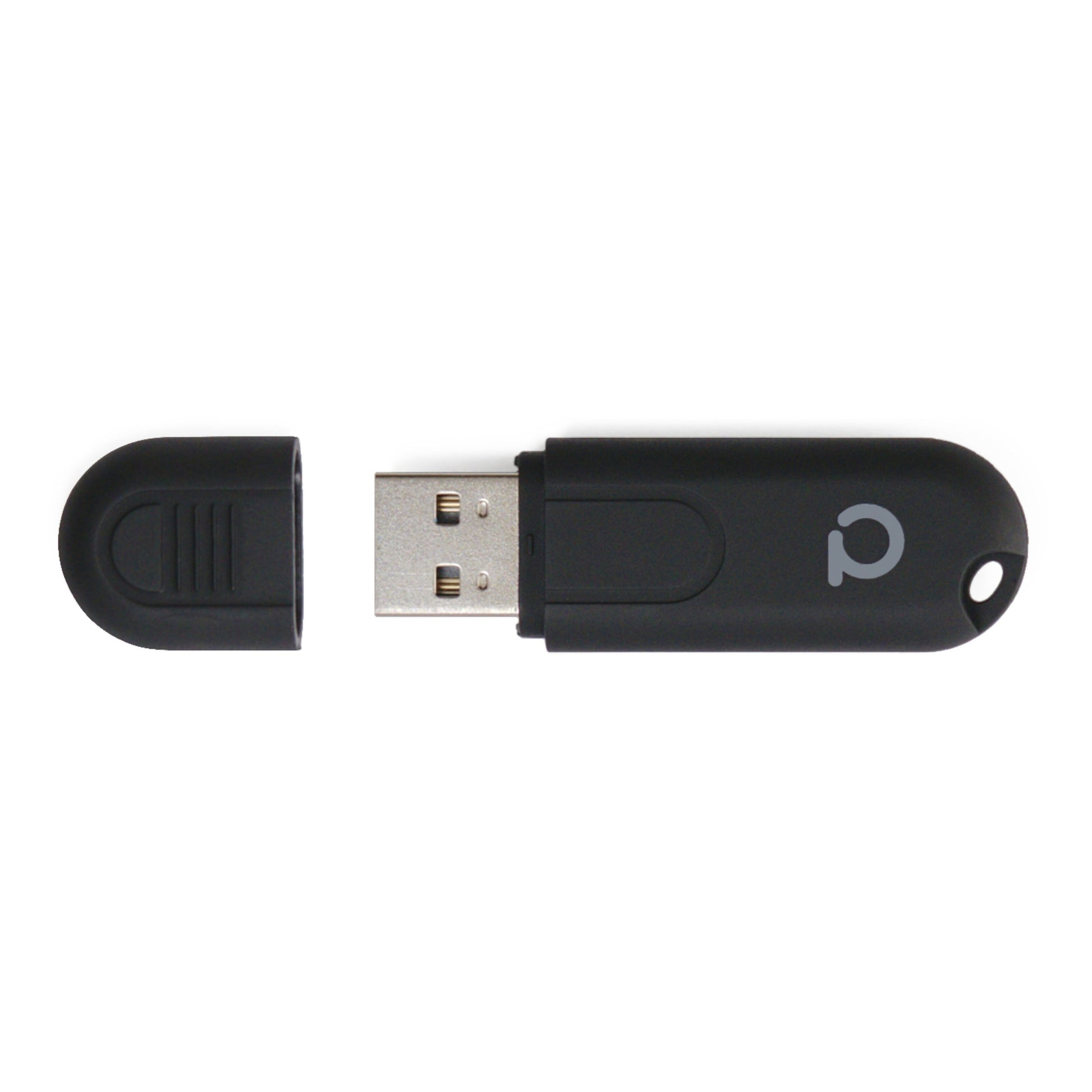 Conbee II Zigbee USB controller sort med aftaget hætte, synlig metalstik, rundt logo på kroppen.