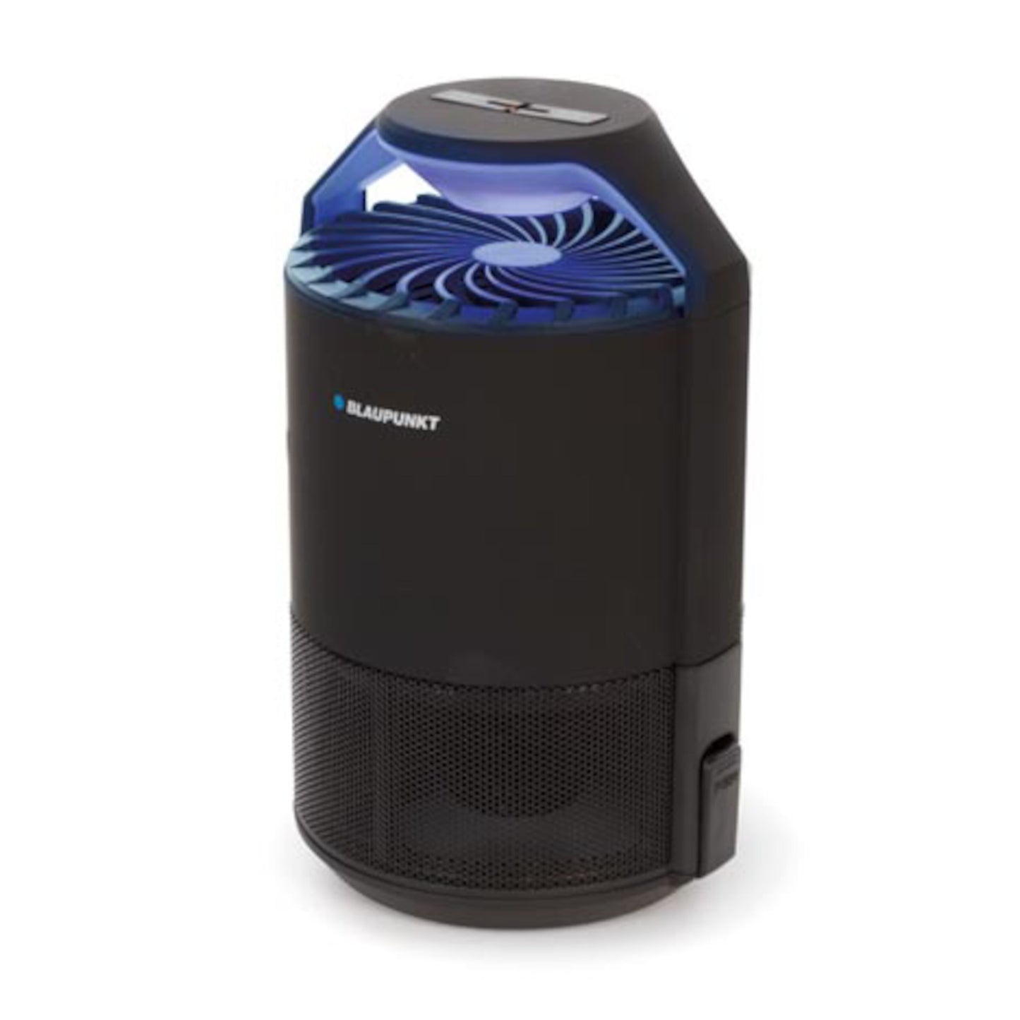 Perel Insektfangst LED 50 m² sort insektfanger, cylindrisk, blå LED-top, ventilerede sider, knapper på skrå overflade.