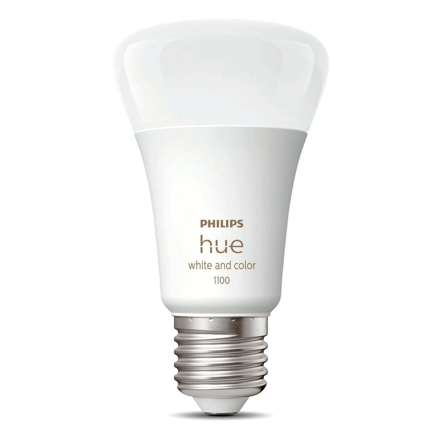 Philips Hue Color Ambiance Smart LED-pære E27 1100 lm standard fatning vises opretstående.