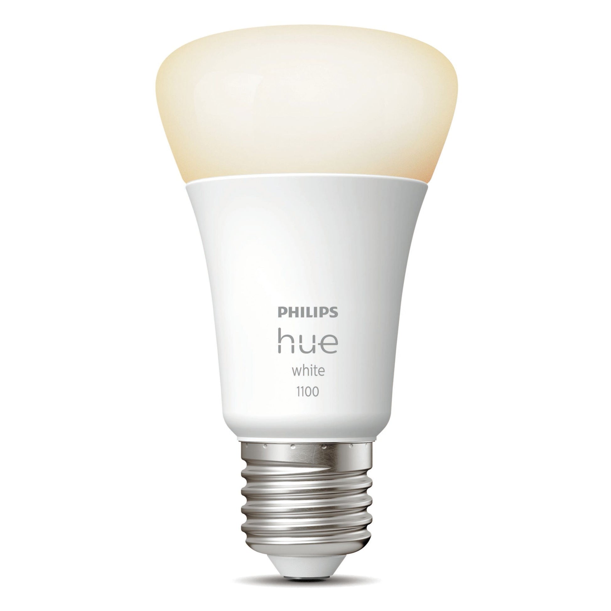 Philips Hue Hvid Smart LED-pære E27 1100 lm 1-pak med varmt hvidt lys, stående visning.