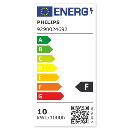 Philips Hue Hvid LED-pære E27 1100 lm energimærke F EU-flag QR-kode Model 9290024692 energiforbrug 10 kWh/1000h.