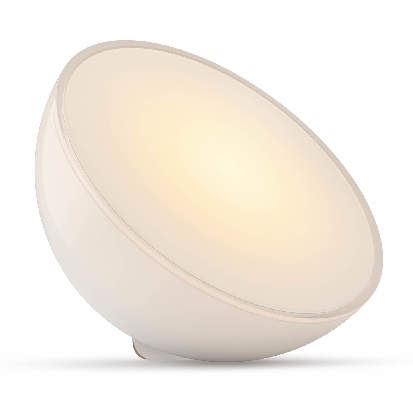 Philips Hue Go bærbar bordlampe, hvid, æggeformet, varmt lysende diffuser, lille fod, Bluetooth-styring.