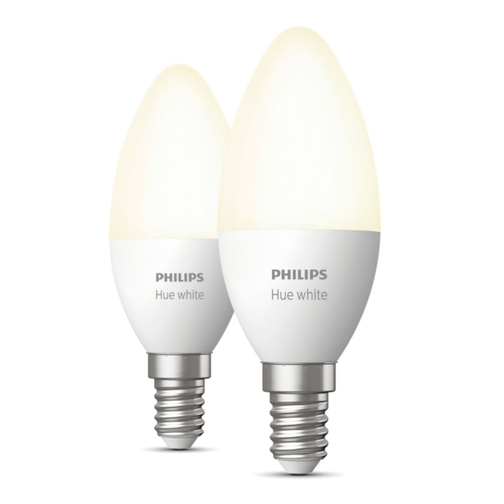Philips Hue Hvid Smart LED-pærer E14 470 lm oprejst, udsender dæmpbart varmt hvidt lys.