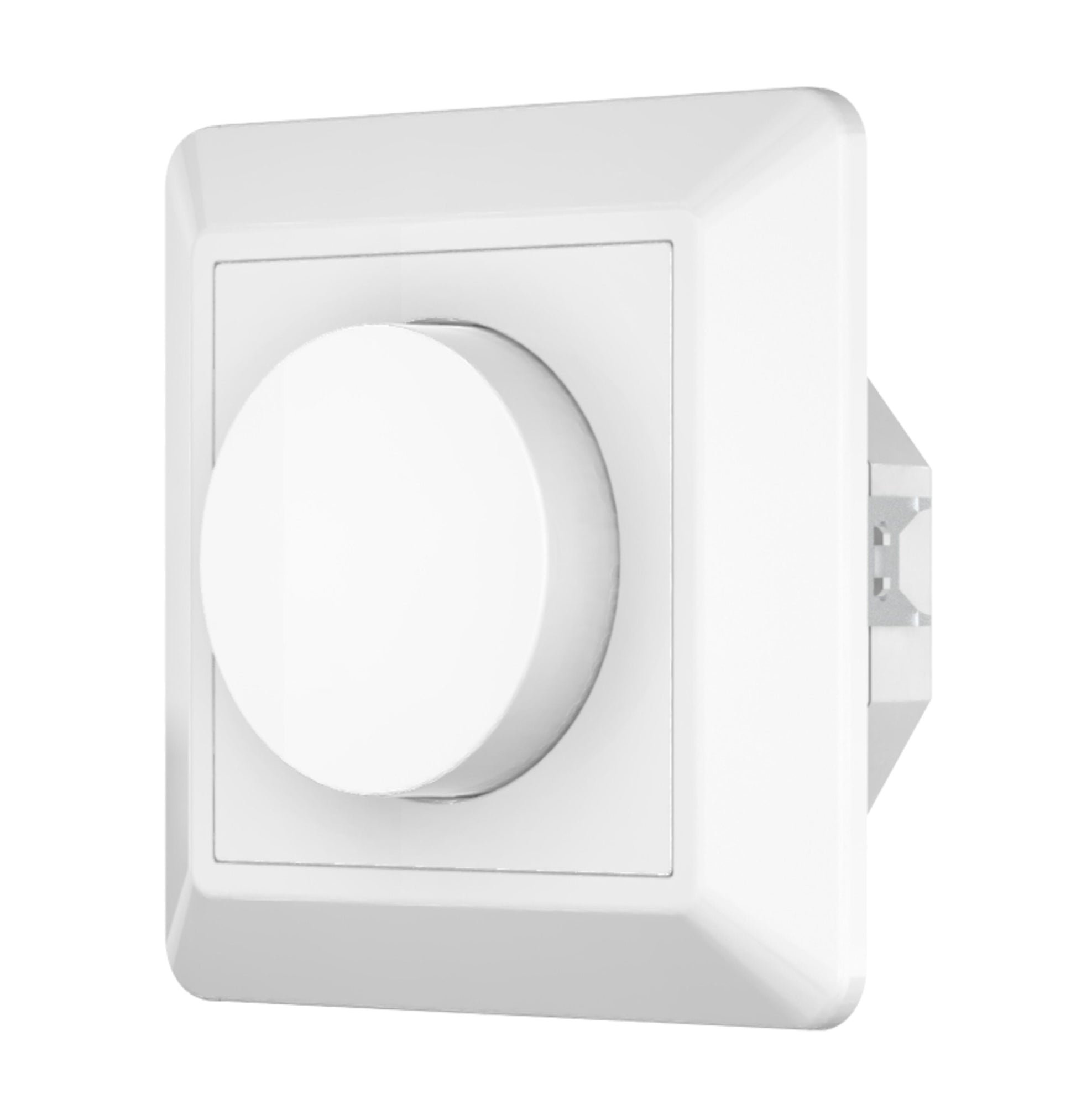 Sunricher Smart Zigbee-dæmper, hvid vægmonteret lysdæmper med stort rundt drejehjul og firkantet base med afrundede kanter.