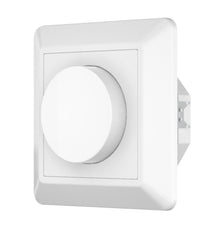 Sunricher Smart Zigbee-dæmper, hvid vægmonteret lysdæmper med stort rundt drejehjul og firkantet base med afrundede kanter.