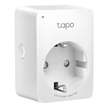 TP-Link Tapo Mini Smart Wifi fjernbetjeningskontakt 1 stk med én stikkontakt, LED-indikator, strømafbryder og Tapo-logo.
