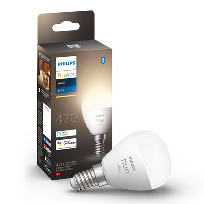 Philips Hue Luster Smart LED-pære E14 470 lm 1-pak med emballage, kompatibel med Alexa, Google Home, Bluetooth og Zigbee.