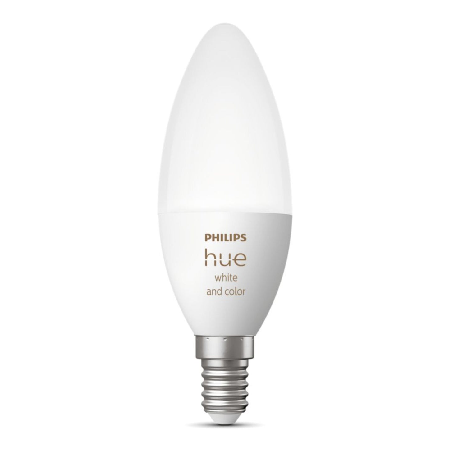 Philips Hue Color Ambiance Smart LED-pære E14 470 lm, stearinlysform, sølv skruefod, Bluetooth.