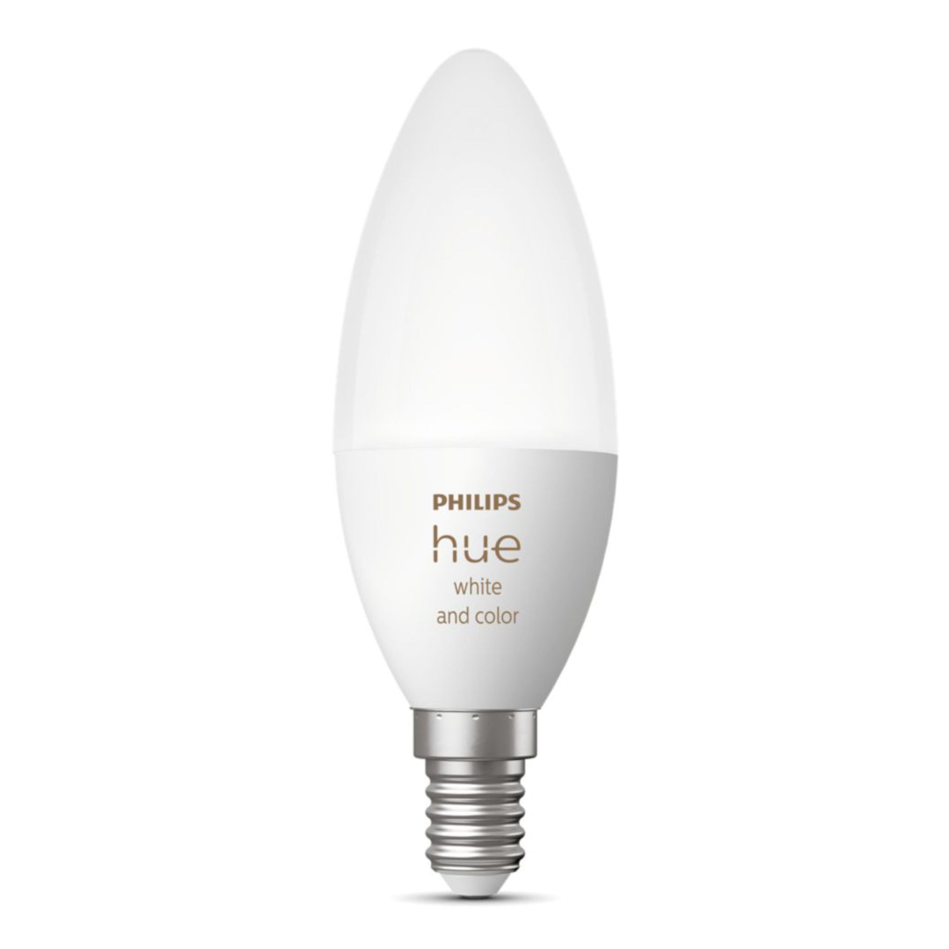 Philips Hue Color Ambiance Smart LED-pære E14 470 lm, stearinlysform, sølv skruefod, Bluetooth.