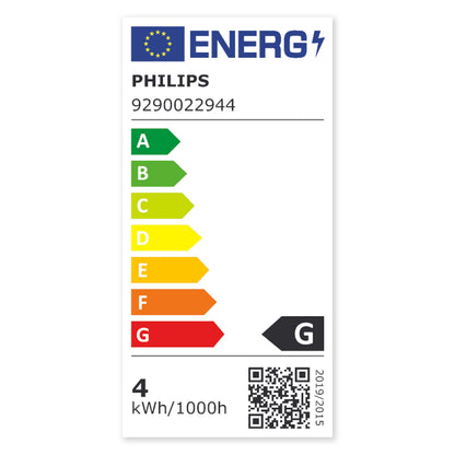 Philips Hue Ambiance Smart LED-pære E14 470 lm 2-pak energimærke G sort, skala A-G, 4 kWh/1000h, QR-kode nederst.