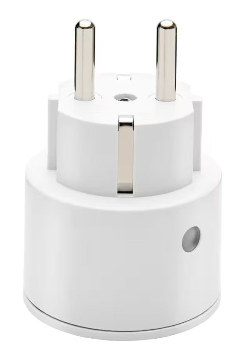 Cleverio Smart Plug WiFi 10A hvid EU-adapter, to runde ben, sidesensor, kompatibel med Smart Life app.