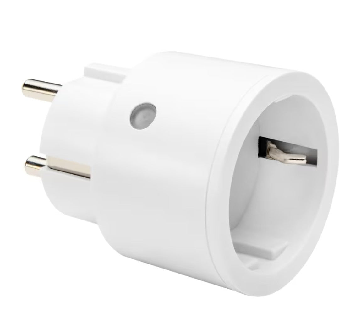 Cleverio Smart Plug WiFi 10A, hvid EU-adapter med to runde ben og rund udtag, kompatibel med Smart Life app.