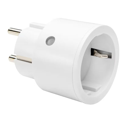 Cleverio Smart Plug WiFi 10A, hvid EU-adapter med to runde ben og rund udtag, kompatibel med Smart Life app.