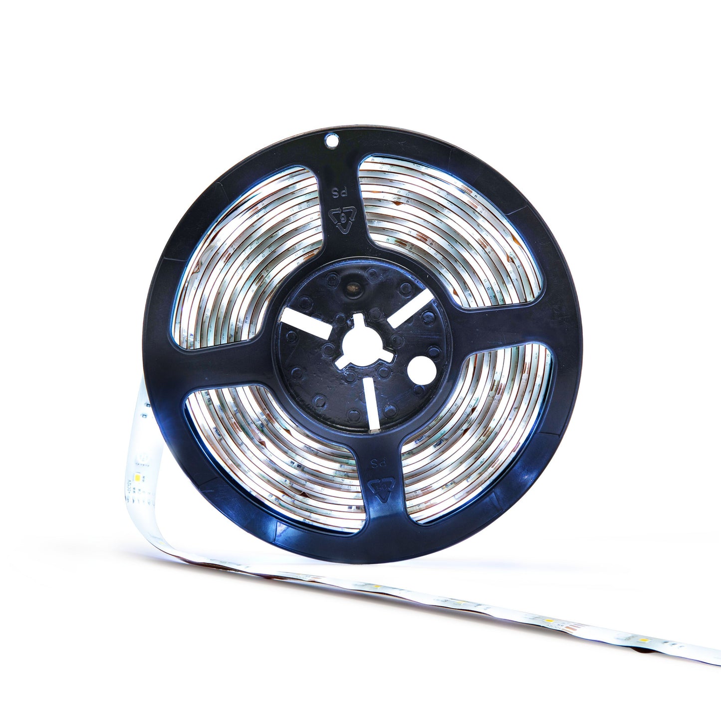 Cleverio Smart LED-strips med wifi 5 m sort plastspole, delvist udrullet og rullet LED-strip.