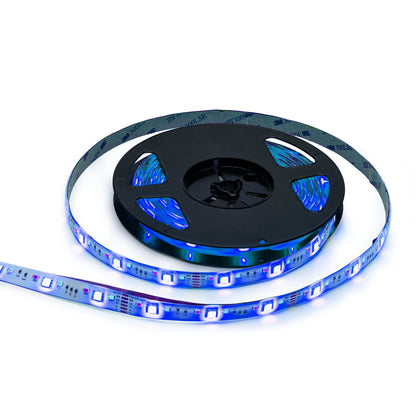 Cleverio Smart LED-strips wifi 5 m, blå lys, jævnt fordelte dioder på sort rulle.