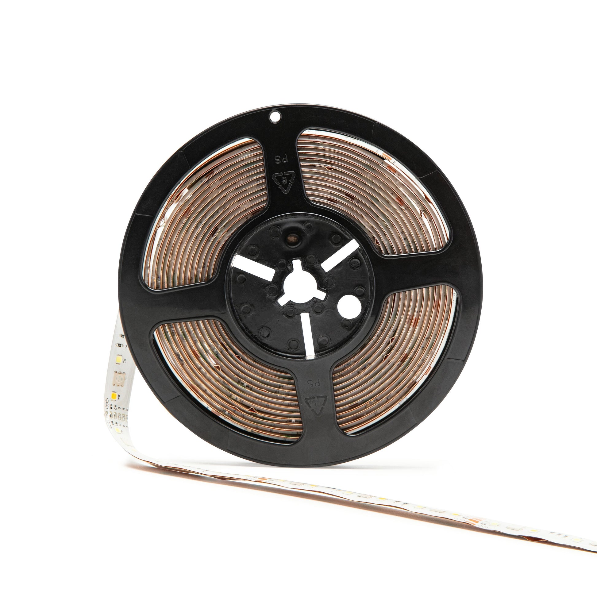 Cleverio Smart LED-strip med wifi 5 m, sort plastspole, delvist rullet ud.