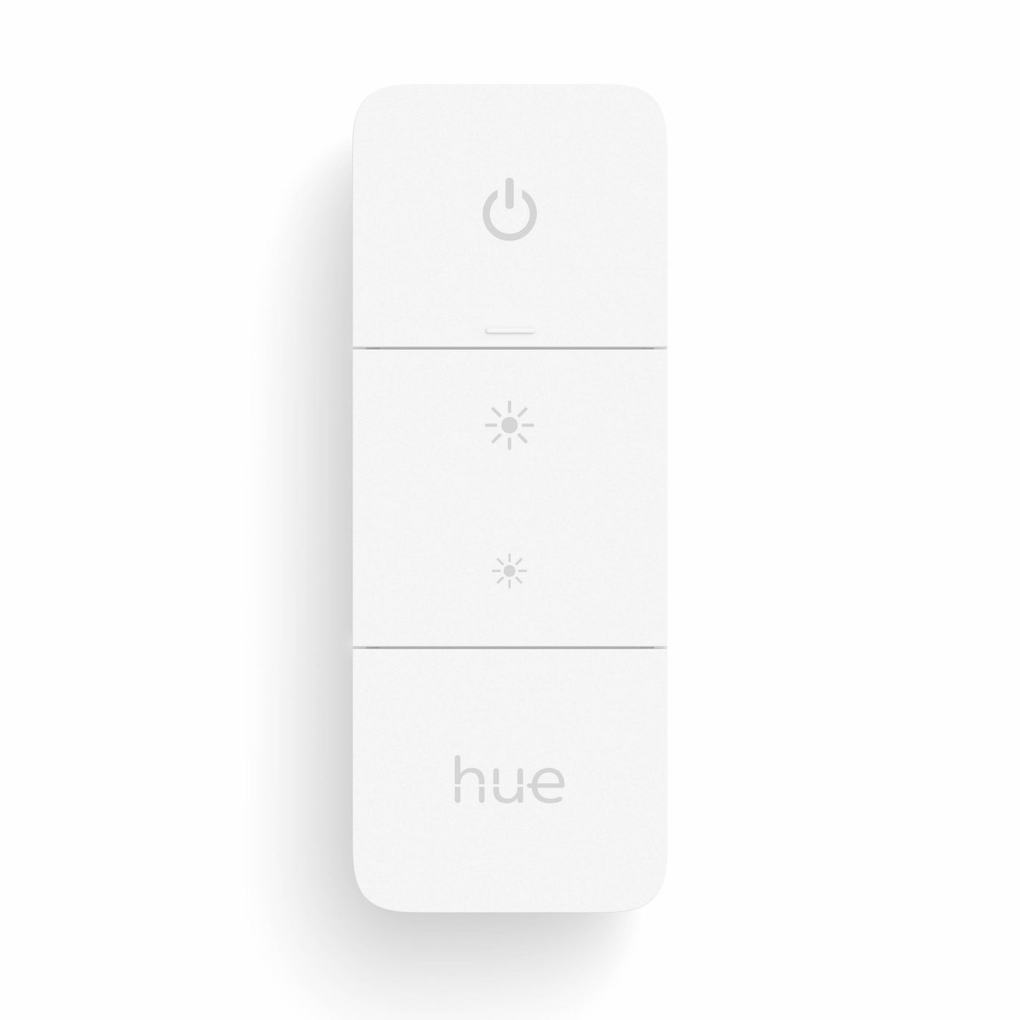 Philips Hue Dim Switch v2 fjernbetjening med fire knapper til tænd/sluk, lysstyrke op/ned og Hue-logo.