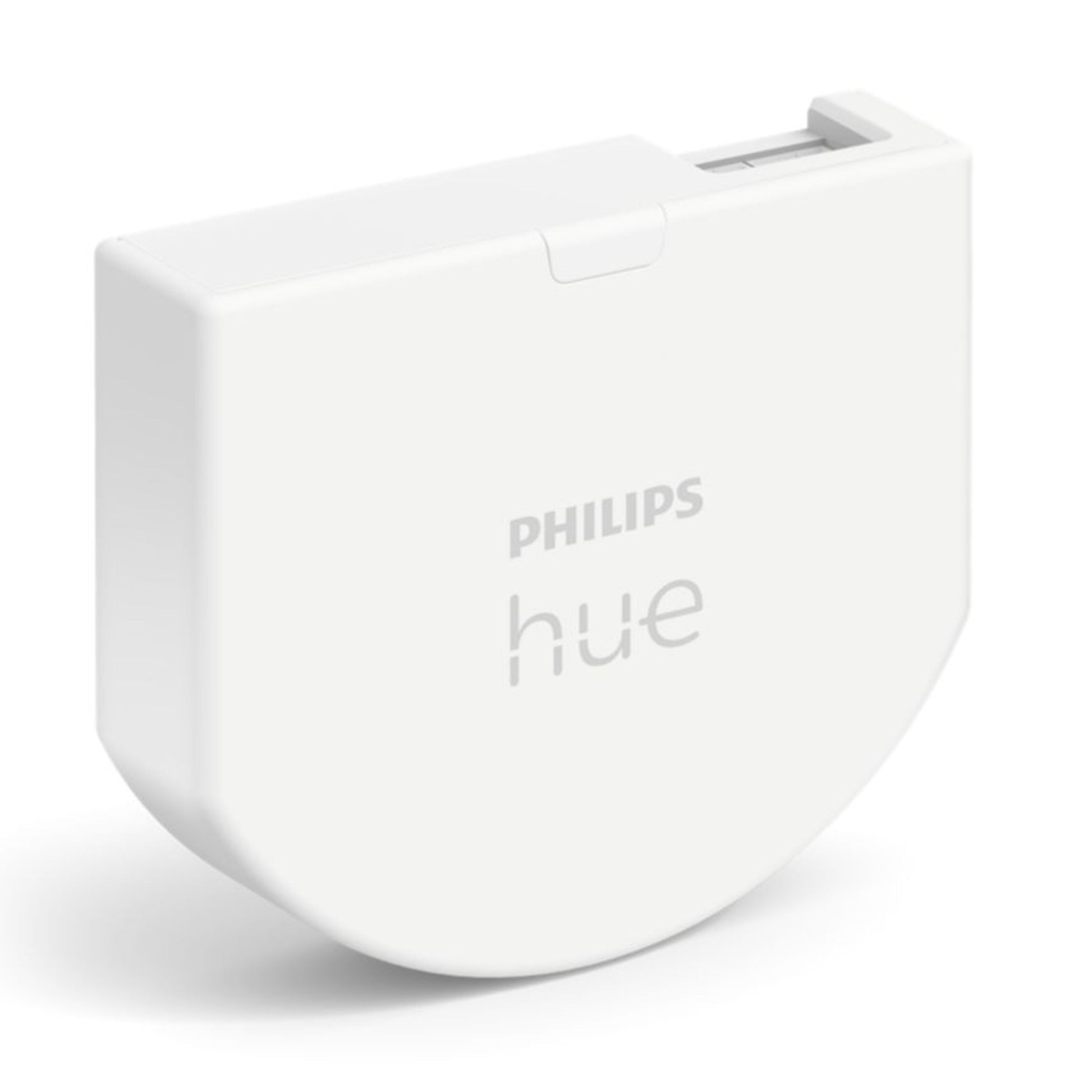 Philips Hue Vægafbrydermodul 2 stk hvid med afrundede kanter, forsænket kontakt/skyder og logo på front og top.
