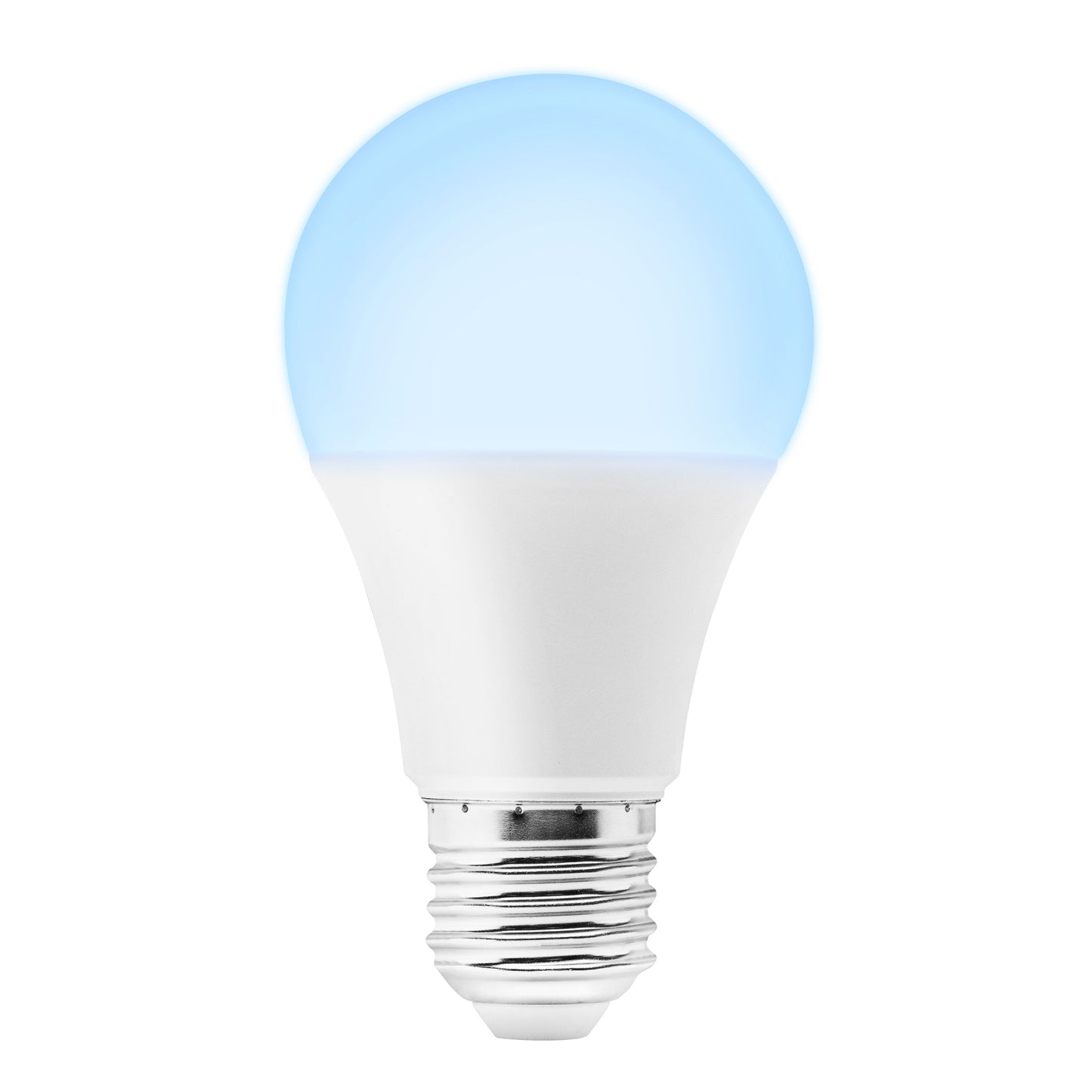 Cleverio Smart E27 RGB LED-pære 806 lm hvid med blå top, kompatibel med Google Assistant og Alexa.
