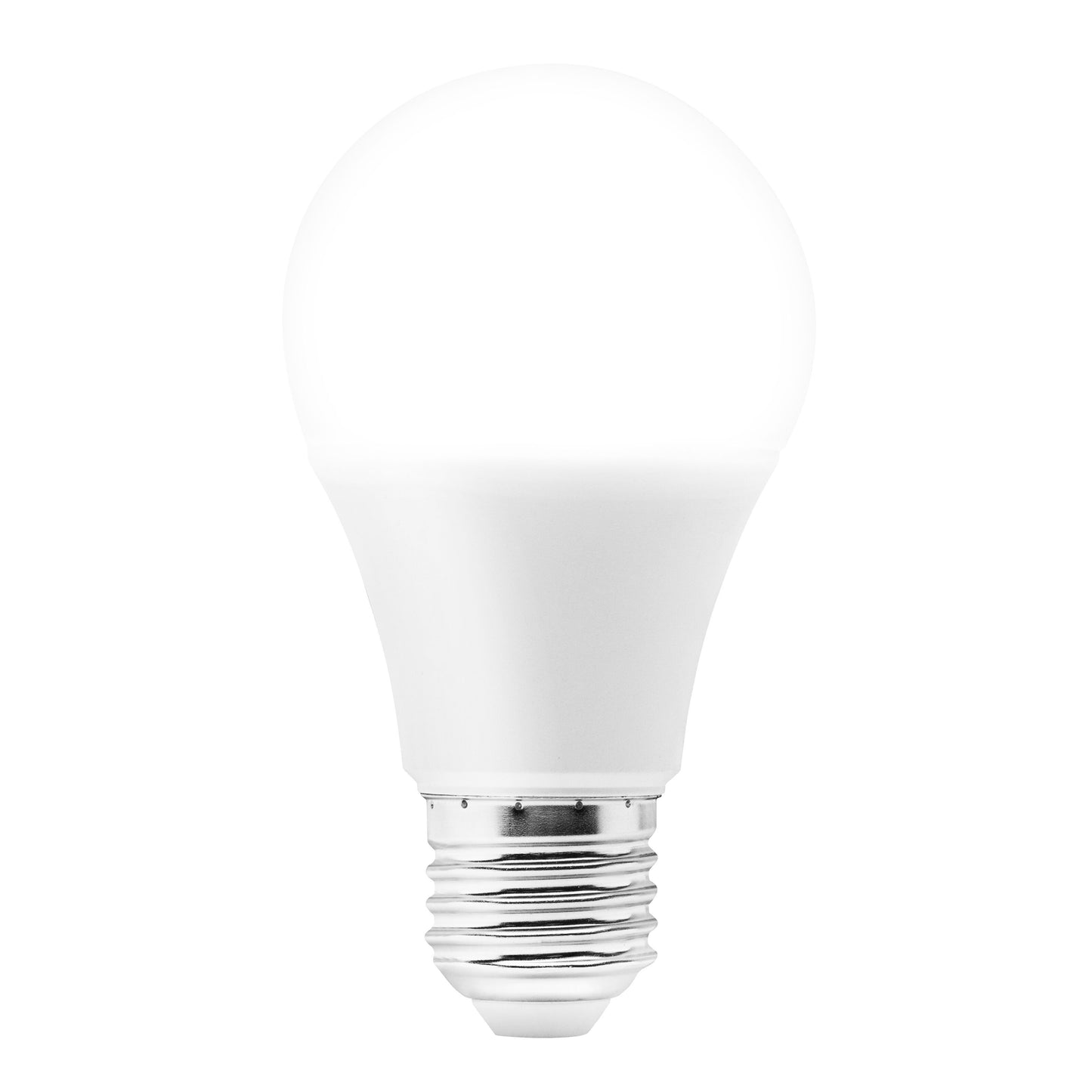 Cleverio Smart E27 RGB LED-pære 806 lm hvid rund matteret med sølvfarvet sokkel, understøtter Google Assistant og Alexa.