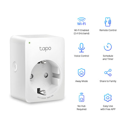 TP-Link Tapo Mini Smart WiFi Fjernbetjeningskontakt 4-pak med Wi-Fi, stemmestyring og fjernstyring.