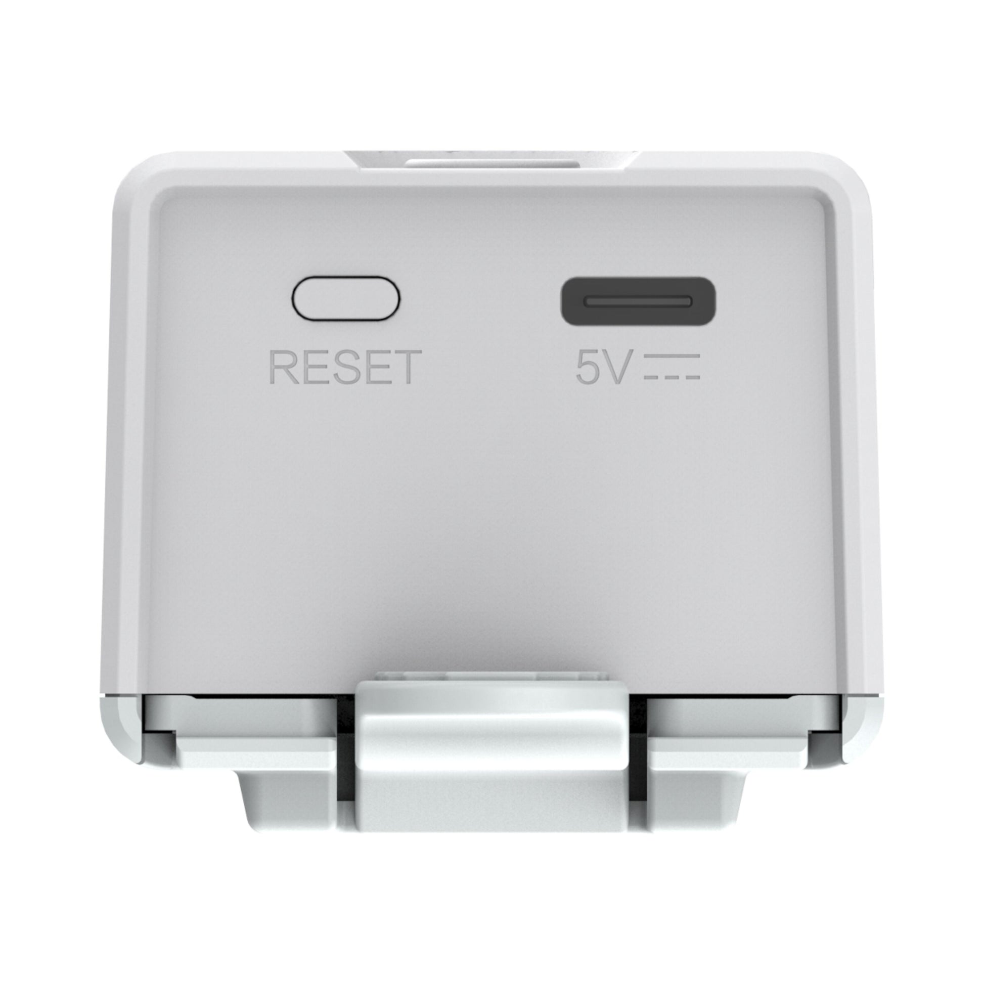 Aqara Rullegardin Driver E1 gardinkontrol med reset-knap og USB-C port mærket 5V, hvid.
