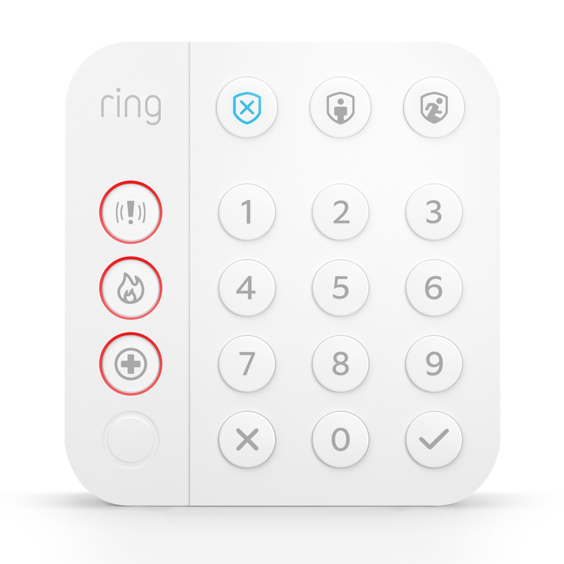 Ring Alarm 2. gen alarmsystem med tastatur, tal 0-9, nødknapper til panik, brand, medicin samt armeringsknapper.