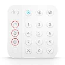 Ring Alarm 2. gen alarmsystem med tastatur, tal 0-9, nødknapper til panik, brand, medicin samt armeringsknapper.