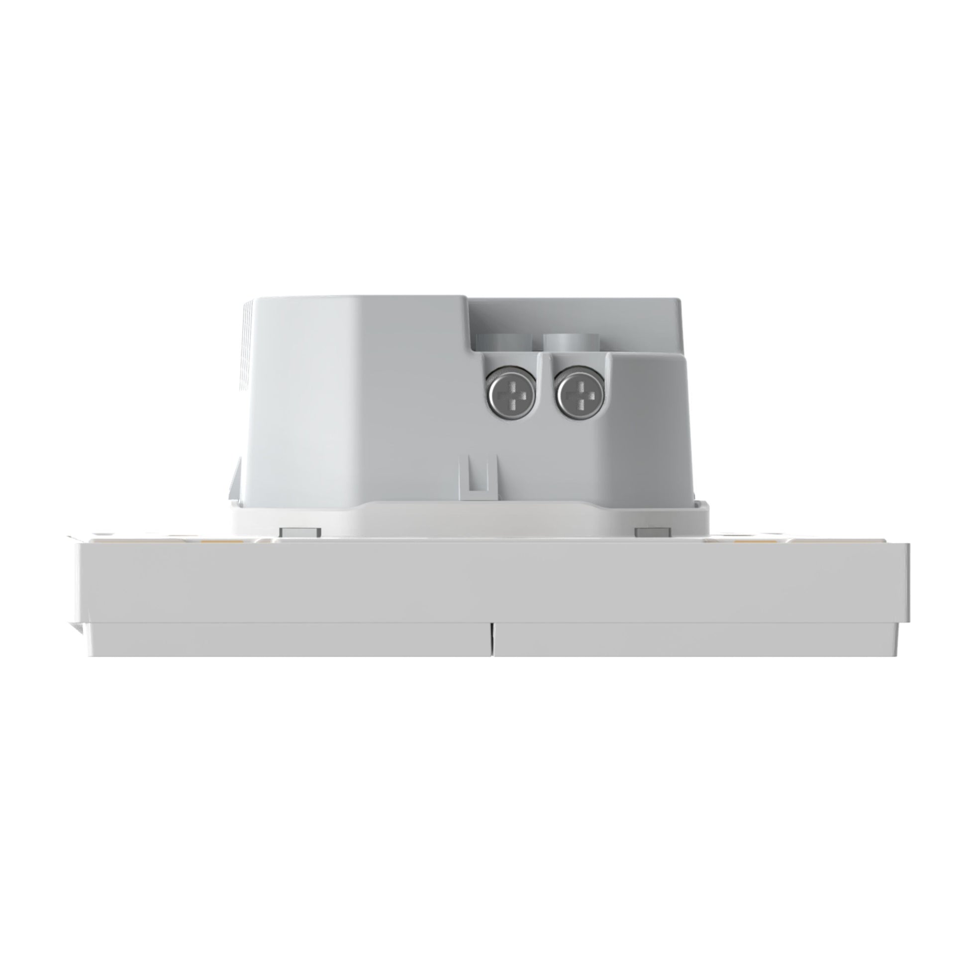 Aqara Smart vægkontakt H1 Dobbelt uden nulleder, hvid/grå, Zigbee 3.0, to runde porte øverst, sideview.
