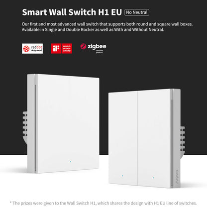 Aqara H1 dobbelt smart vægkontakt uden nulleder, Zigbee 3.0, passer til runde og firkantede dåser.