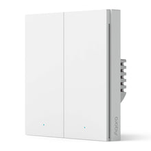 Aqara H1 dobbelt smart vægkontakt med nulleder, hvid, to knapper, blå indikatorlys, Zigbee 3.0, Aqara logo på siden.