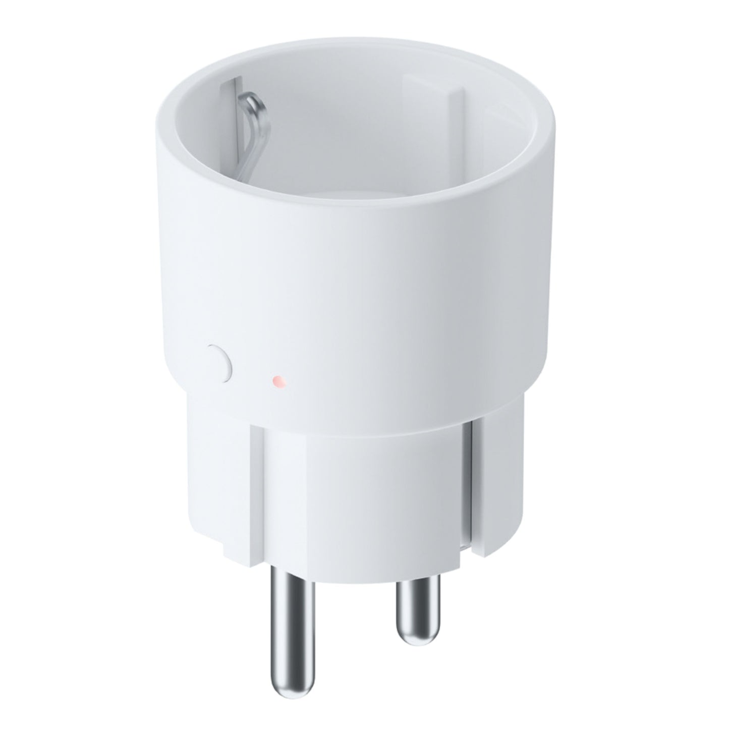 Plejd SPR-01 smart stik on/off hvid med lille rød indikator, trådløs styring og Google Home-integration.