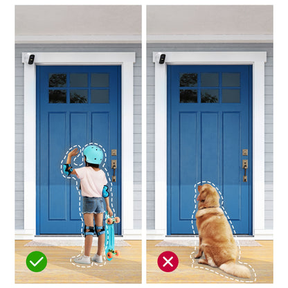 Eufy EufyCam 2C Kit Full HD overvågning, 2 kameraer vist ved blå dør, barn og hund udenfor.