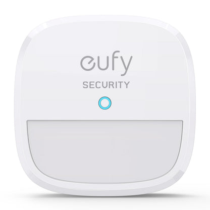 Eufy Sikkerhedsalarm 5 dele, hvid, kvadratisk med afrundede hjørner, Eufy-logo, blå lysindikator, rektangulær base.