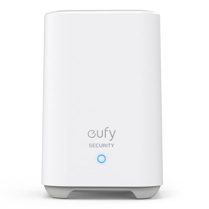 Eufy Sikkerhedsalarm 5 dele, hvid rektangulær med afrundede kanter, blå LED, "eufy SECURITY" foran.